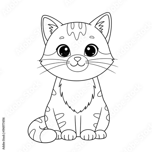 Cute cartoon cat outline, simple line art, coloring page for kids