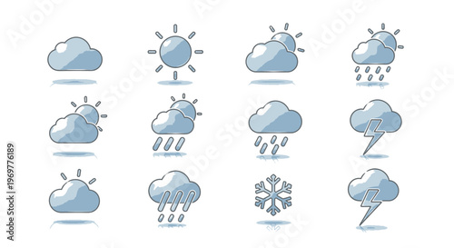 Weather forecast icons set, meteorology symbols