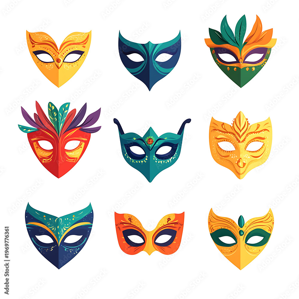 Obraz premium Mardi Gras Festive Mask Icons Collection