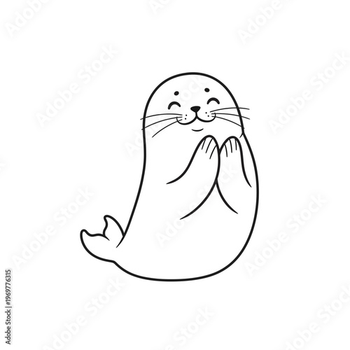 Cute cartoon seal waving hello, isolated on white background