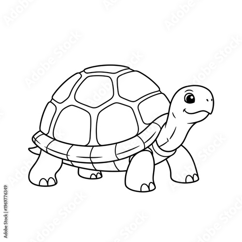 Cute cartoon tortoise outline, simple line drawing for coloring