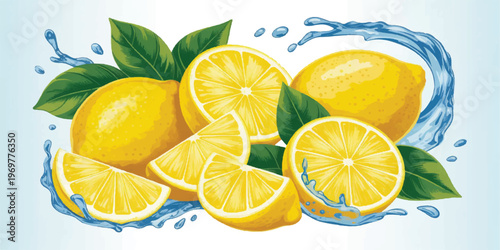 fresh lemon lime and mint with slices