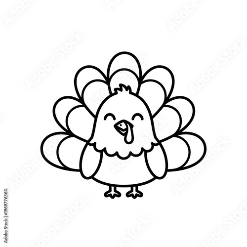 Cute cartoon turkey outline, happy Thanksgiving icon, simple vector illustration
