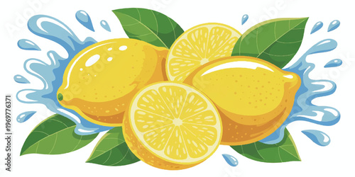 Fresh lemon and lime slices with leaves