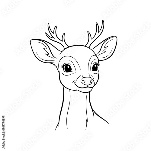 Cute Deer Fawn Headshot Line Art Illustration