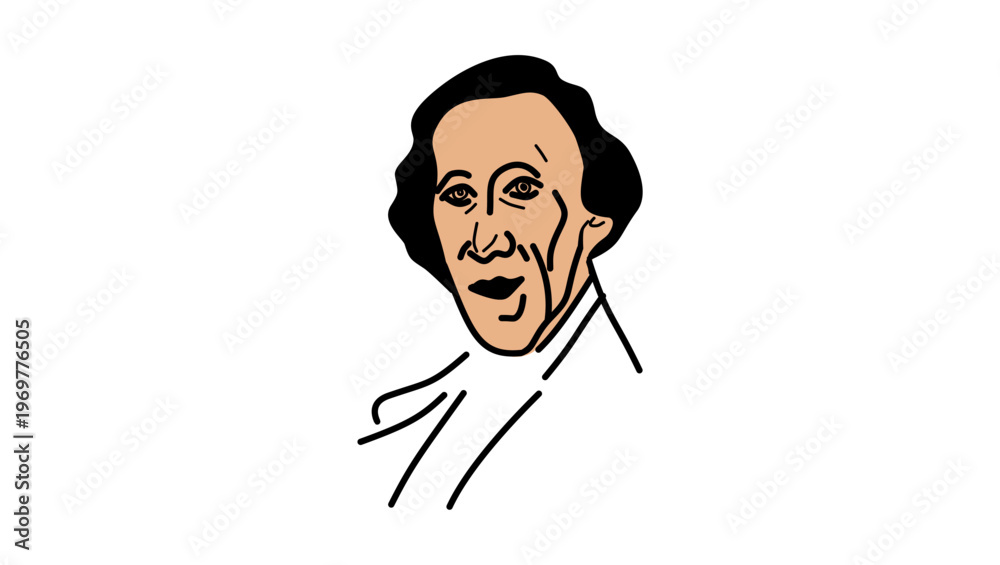 Fototapeta premium Portrait of Hans Christian Andersen, flat vector illustration
