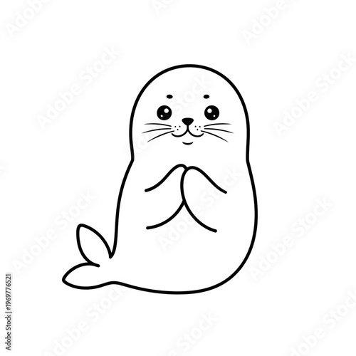 Cute seal pup cartoon, isolated on white background, begging pose