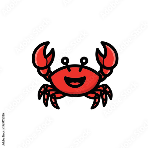 Cute red crab cartoon character with big claws and happy smile