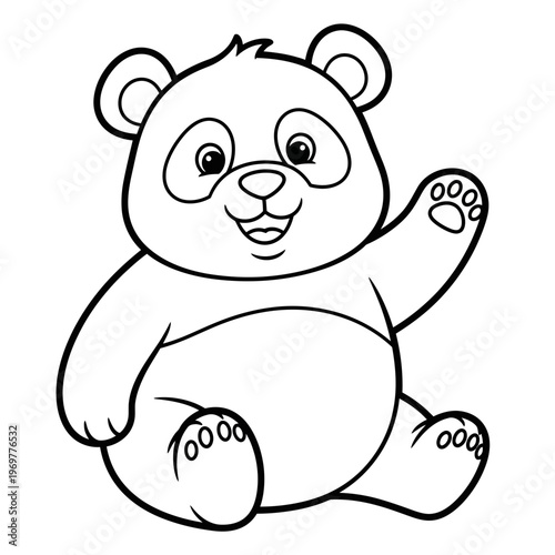 Cute Panda Waving Hello, Coloring Page Vector Illustration