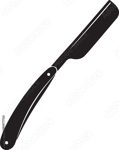 Isolated black silhouette of a classic straight razor, symbolizing grooming, shaving, and barber shop aesthetics, perfect for design elements