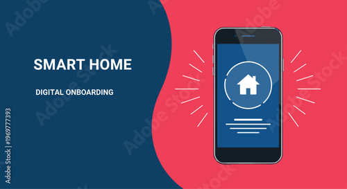 Smart home digital onboarding on a smartphone screen showing home automation control and management features for modern living environments.