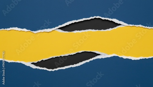 Abstract concept of creative ideas emerging from dark uncertainty revealed through torn paper layers of deep blue vibrant yellow and stark black symbolizing inspiration
