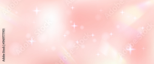 Shine coral pink background with dream glitter gradient in pastel. Rose gold gradation and soft rainbow leak with prism refraction. Shiny salmon colors vector template for fashion with glamour bokeh.
