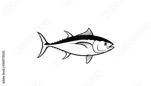 Black and white illustration of a tuna fish
