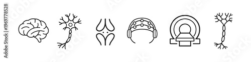 Collection of medical icons representing brain, neurons, and diagnostic equipment