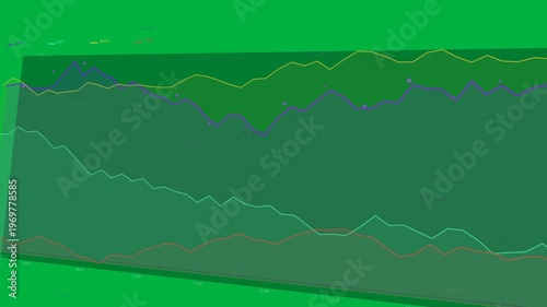 Stacked area chart animating on update, series filling, grid tilting to show spike, transparent