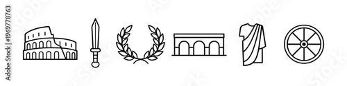 Collection of iconic symbols representing ancient Roman civilization and achievements