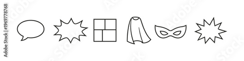 Collection of superhero-themed comic book elements in vector style