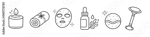 Collection of skincare and self-care icons for beauty routines and relaxation