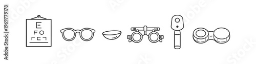 Collection of eye care and vision testing instruments and accessories
