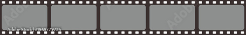 Film strip dark gray vector with 5 frames movie negative border for professional video and photo editing
