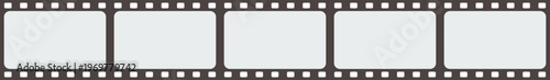 Film strip dark gray vector with 5 frames movie negative border for professional video and photo editing