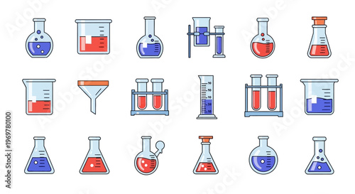 Illustrated laboratory equipment in a flat design, science and research concept