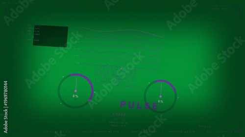 PULSE HUD transparent starting sweep showing 0% gauges shaking waves moving dots grouping tracking