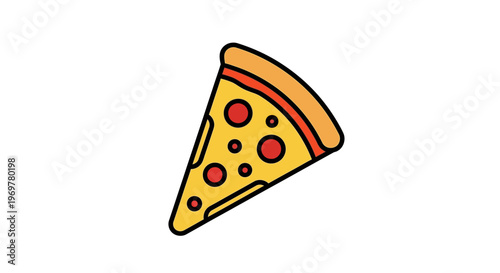 Illustrated slice of pizza against a plain white background, ready to eat and enjoy