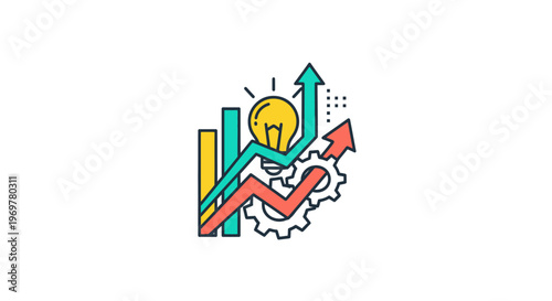 Illustration depicting business growth, ideas, innovation and progress with a lightbulb graphic
