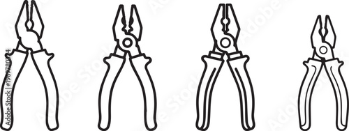 Professional pliers vector icons collection including combination and needle nose tools for electrical and wire work.
