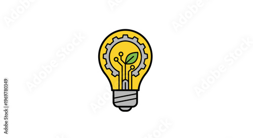 Illustration depicting green technology with a lightbulb and gear system, new ideas concept