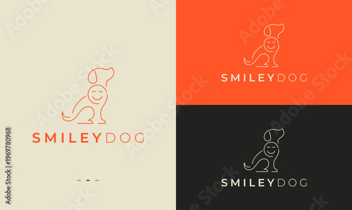Minimal Smiley Dog Logo Design, Modern Line Art Pet Logo, Cute Puppy Icon, Animal Branding Template, Veterinary Pet Shop Business Identity Vector