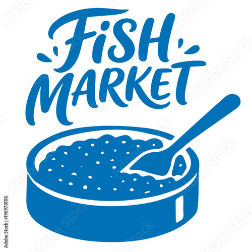 Fish market caviar bowl with spoon seafood delicacy illustration
