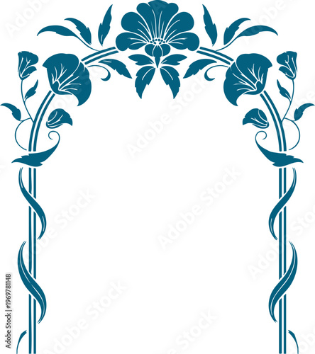 Elegant Floral Arch Frame Art Nouveau Decorative Black Design