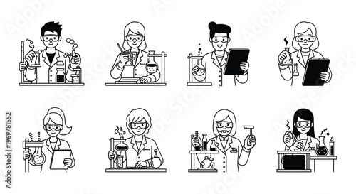 Diverse group of scientists conducting experiments in a laboratory setting