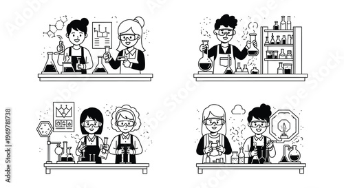 Diverse group of scientists conducting experiments in a laboratory setting