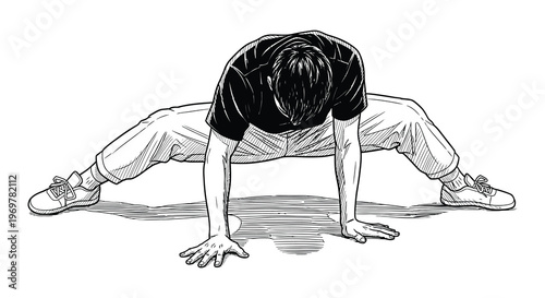 Dynamic line art depicts three breakdancers in active frozen poses