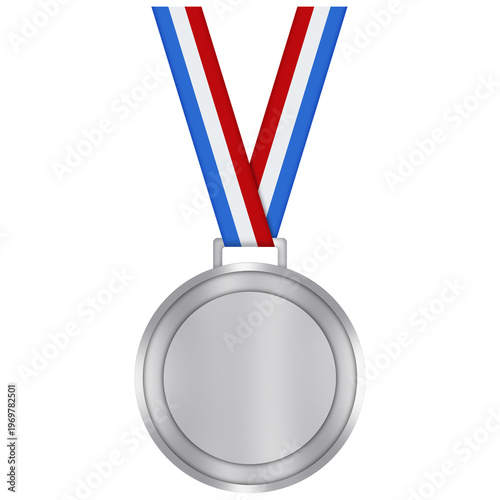 Luxury Silver Medal with Ribbon on Transparent Background – Award Badge for School Graduation, Sports Events and Corporate Awards, Certificate Seal Icon, Achievement Medal Clip Art PNG