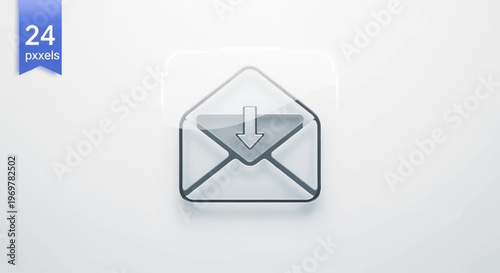 Incoming email icon, transparent glass style, message