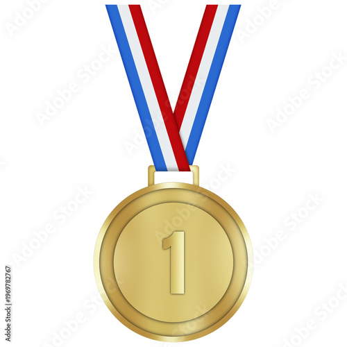 Luxury Gold Number 1 Medal with Ribbon on Transparent Background – First Place Winner Award Badge for School Graduation, Sports and Corporate Awards, Achievement Medal Clip Art PNG