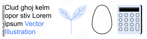 Nature, education, calculation, minimalism, eco-friendly, business concepts. Artwork displays a leaf, an egg outline and a calculator. Nature and calculation conceptual ideas