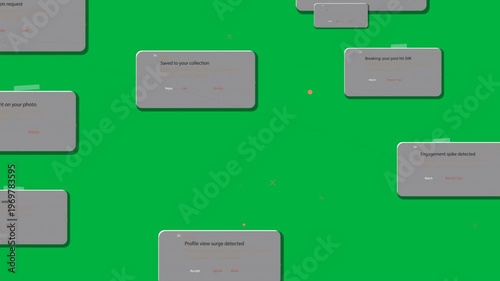 Alerts driving panels sliding along arcs, clustering, receding to show feed on transparent black