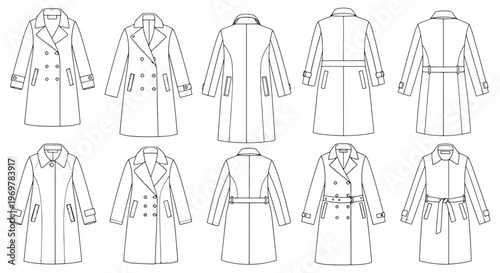 Women Coat Outline Collection Vector Illustration