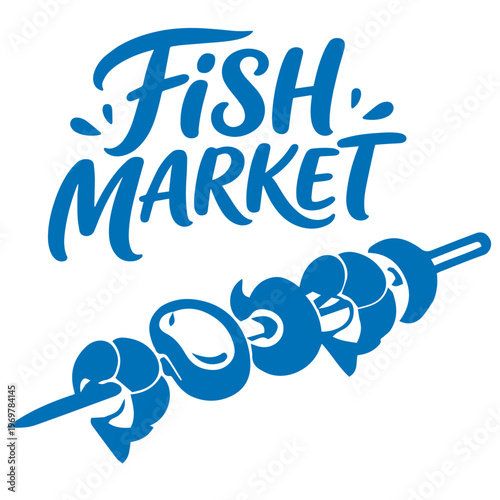Fish market grilled seafood skewers simple food illustration
