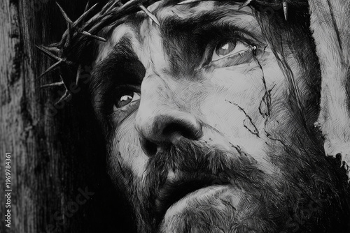 Jesus Takes Up His Cross, Black and White Sketch, Passion and Religious Concept