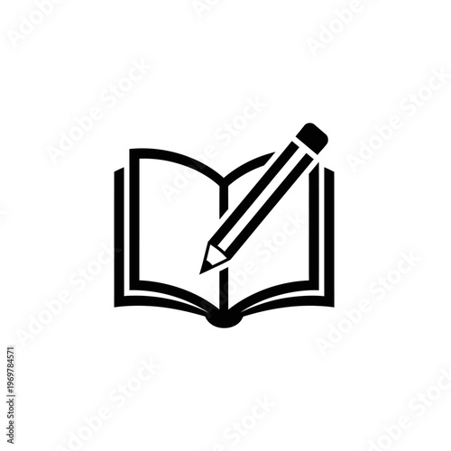 Black and white book pencil icon 1.