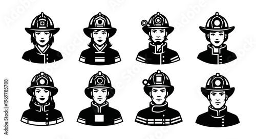 Firefighter helmets and uniform illustrations.