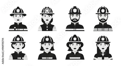 Firefighters in various poses and expressions.