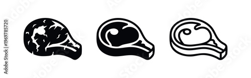 Steak Cut Icons - Distressed, Solid, and Outline Styles for Premium Meat Cuts